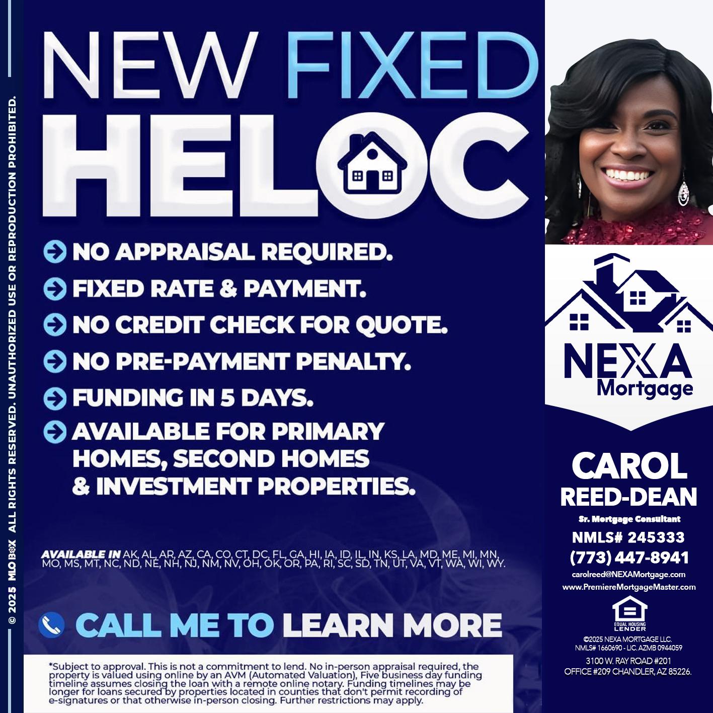 NEW FIXED HELOC - Carol Dean -Sr. Mortgage Consultant