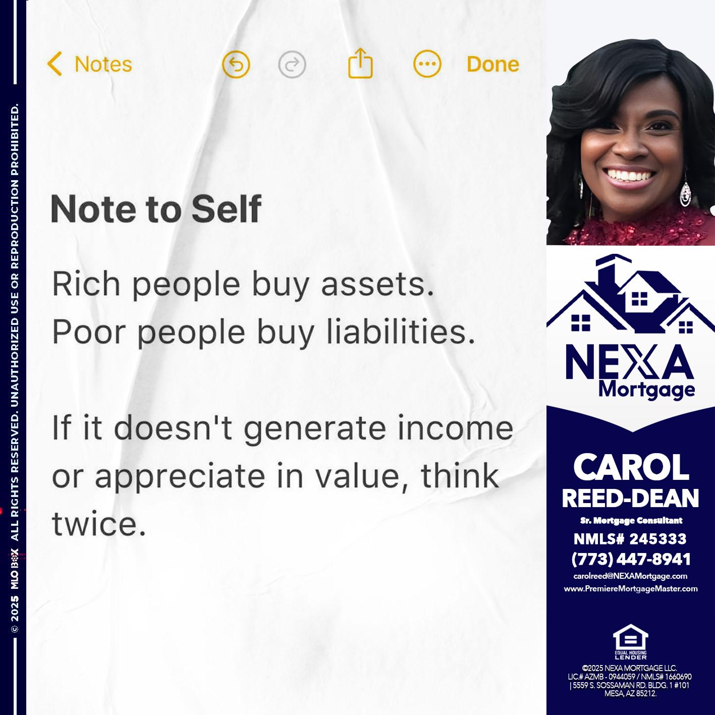 NOTE TO SELF - Carol Dean -Sr. Mortgage Consultant