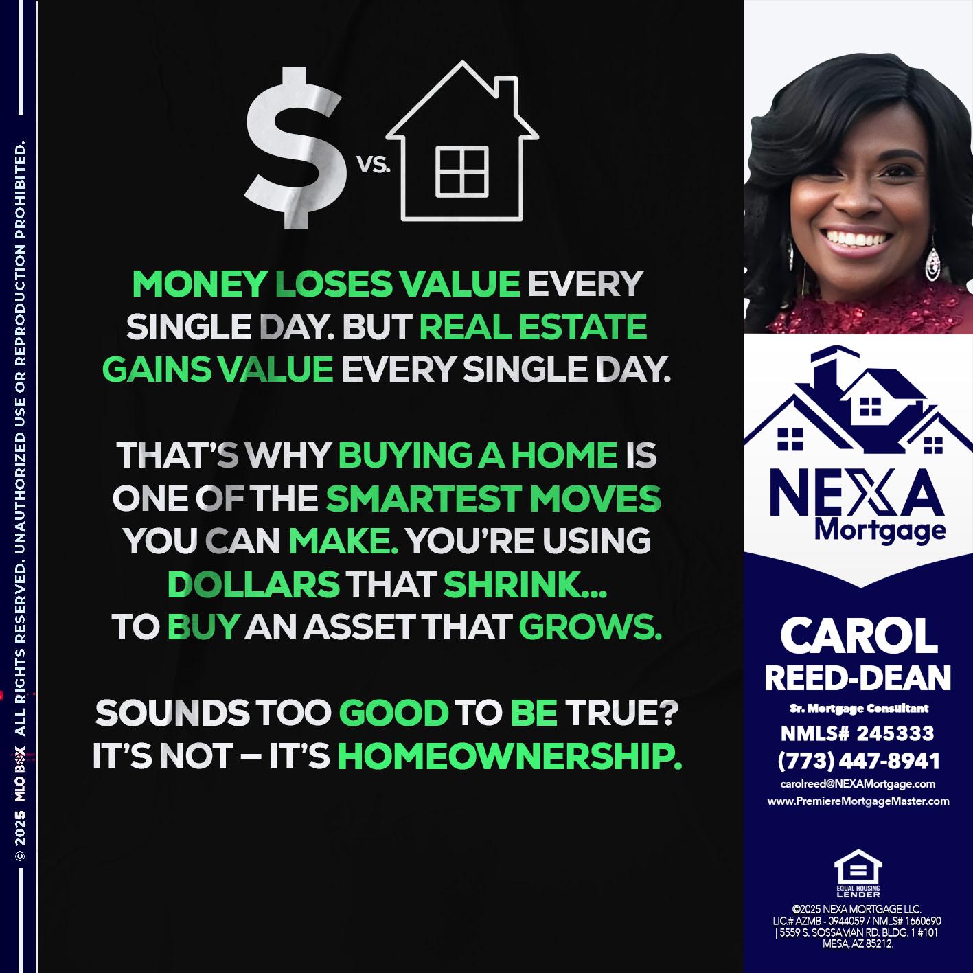 MONEY LOSES VALUE - Carol Dean -Sr. Mortgage Consultant