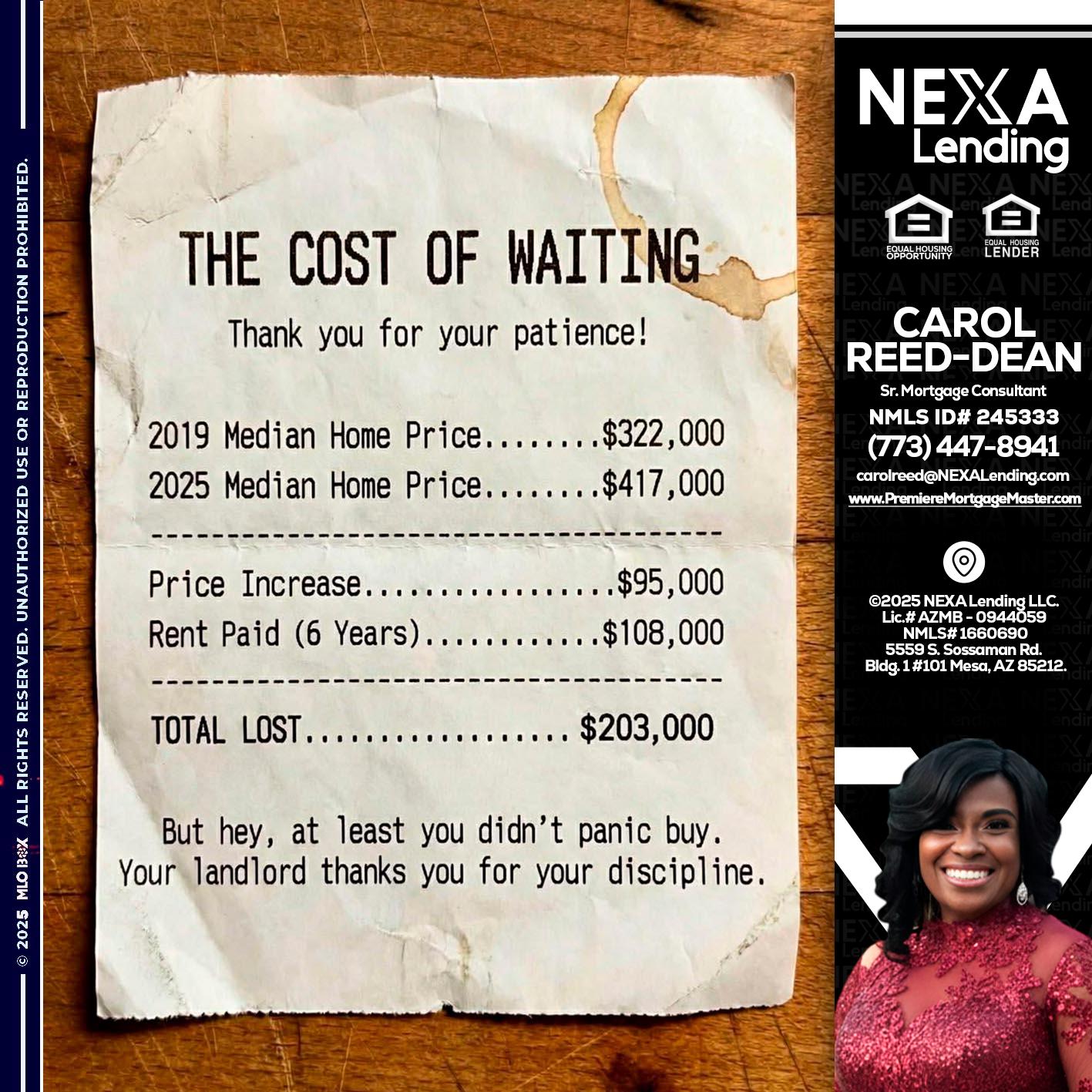 THE COST OF WAITING - Carol Dean -Sr. Mortgage Consultant