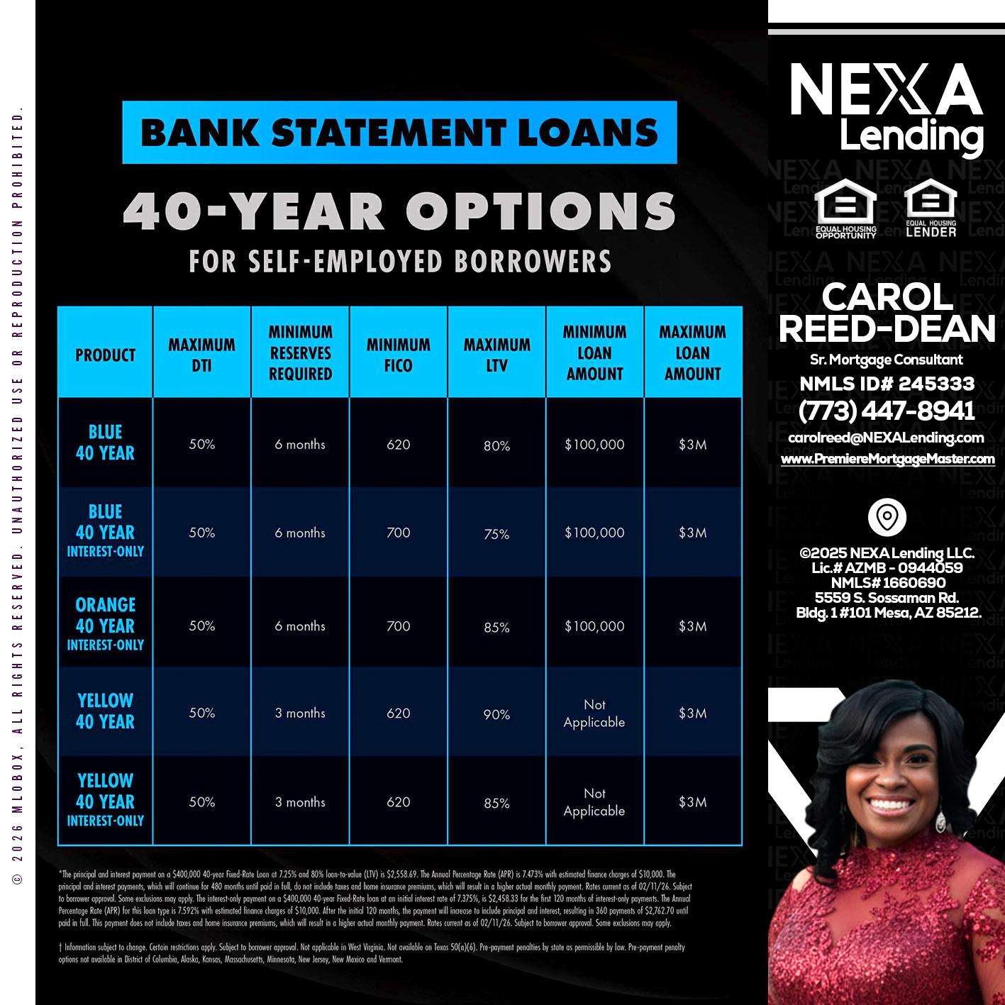 40 YR. OPTIONS - Carol Dean -Sr. Mortgage Consultant