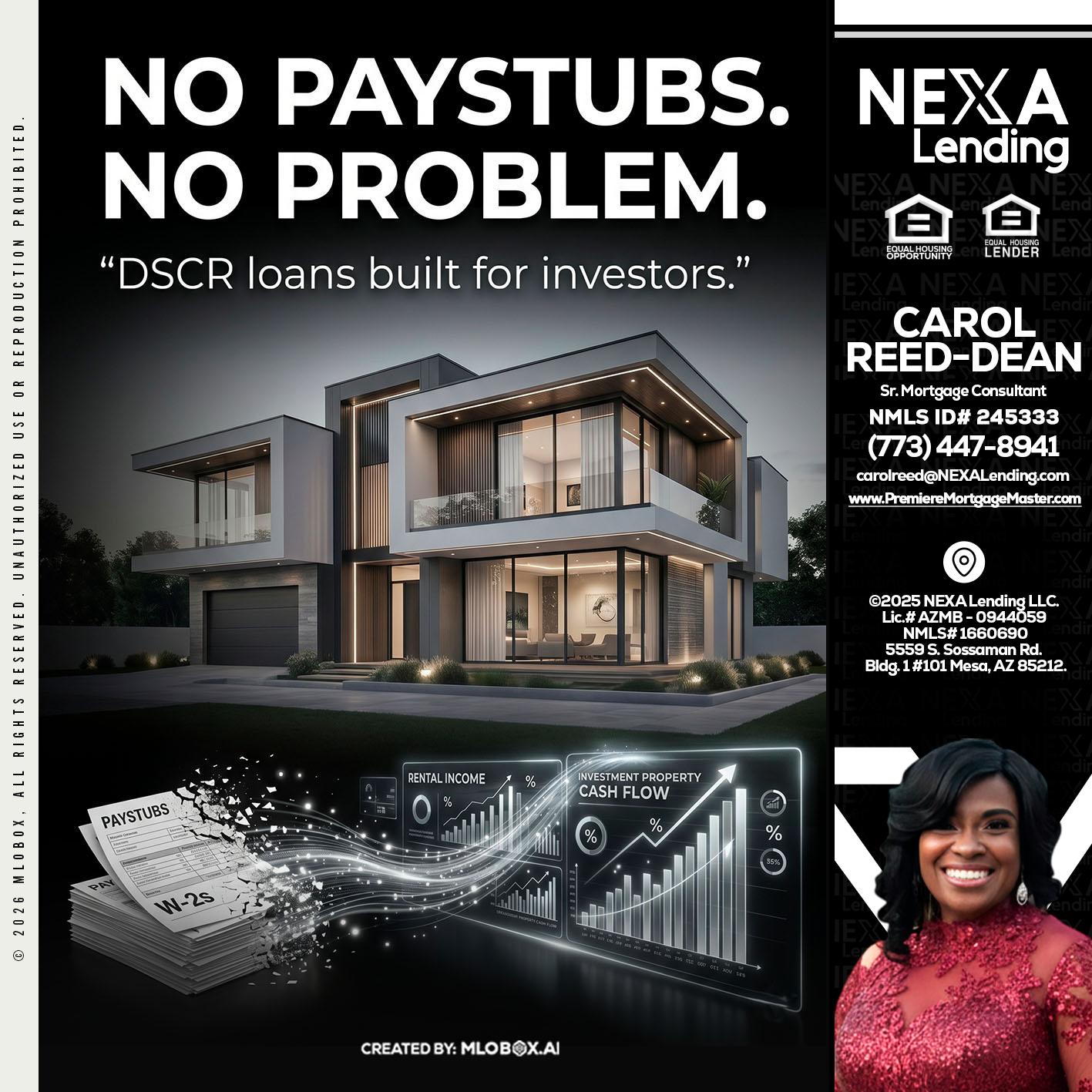 no paystub - Carol Dean -Sr. Mortgage Consultant