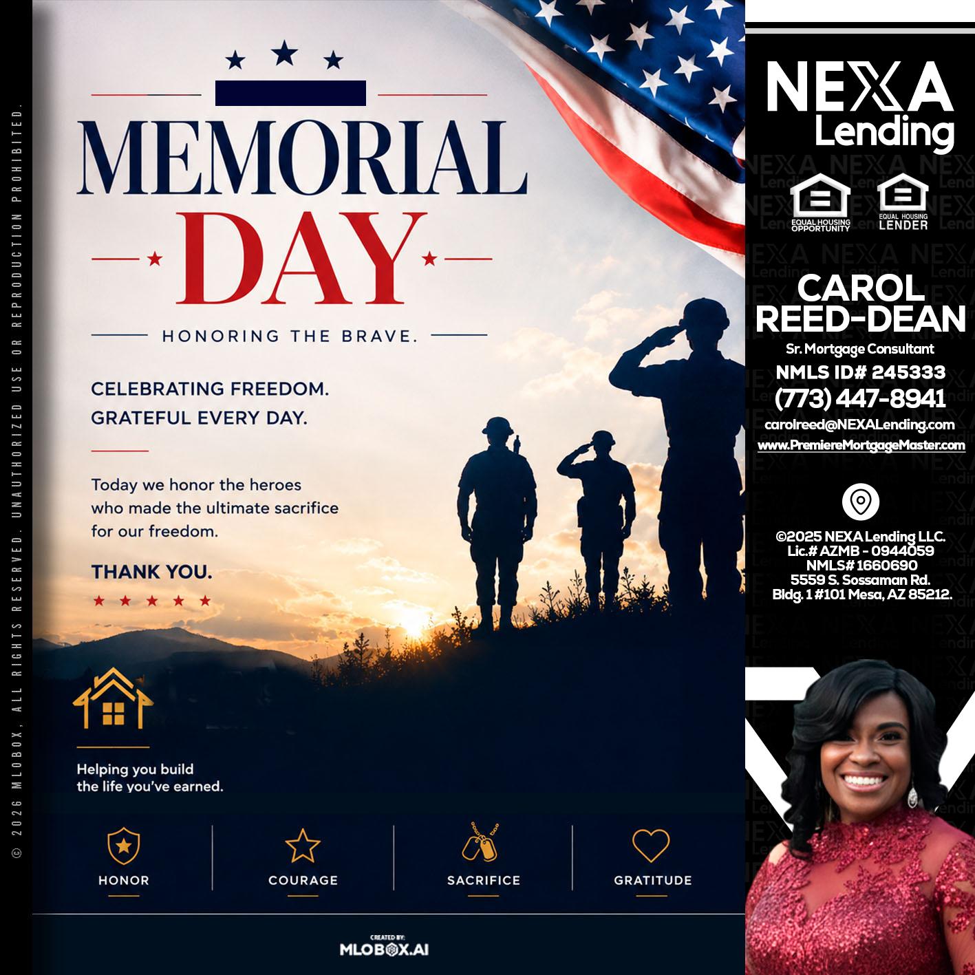 MEMORIAL DAY - Carol Dean -Sr. Mortgage Consultant