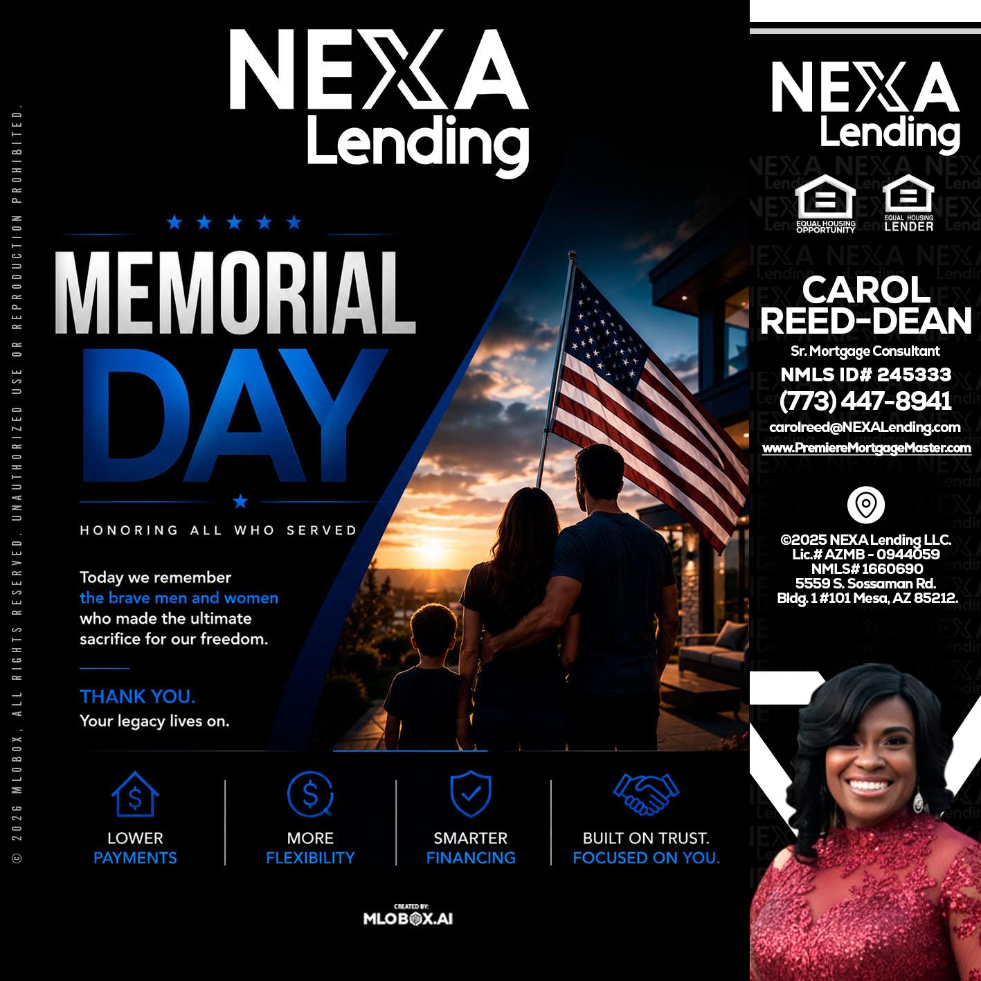 MEMORIAL DAY - Carol Dean -Sr. Mortgage Consultant
